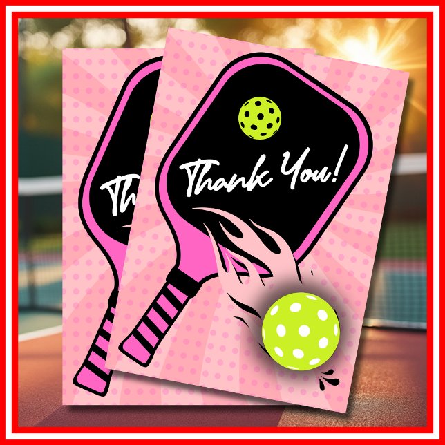 Tarjeta De Agradecimiento Pickleball Birday RETRO Stripes Pink Sports (Pickleball Birthday RETRO Stripes Pink Sports Thank You Card)