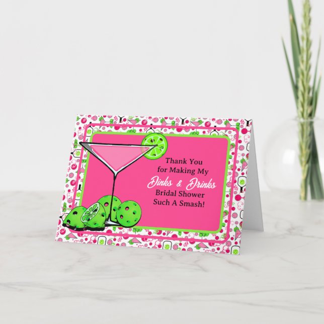 Tarjeta De Agradecimiento Pickleball Bridal Shower Dinks & Drinks Party (Anverso)