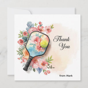 Tarjeta De Agradecimiento Pickleball con hermosas flores