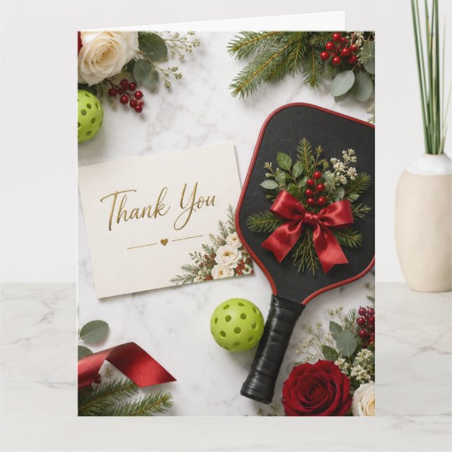 Tarjeta De Agradecimiento Pickleball con tema de Navidad (Anverso)