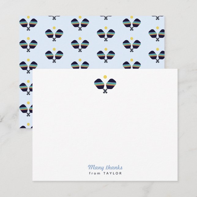 Tarjeta De Agradecimiento Pickleball Fiesta Sports Dark Blue Striped Paddles (Anverso / Reverso)