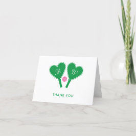 Tarjeta De Agradecimiento Pickleball verde y rosado preppy Boda