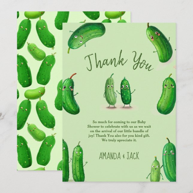 Tarjeta De Agradecimiento Pickles Cucumber Green Whimsical Baby Shower (Anverso / Reverso)