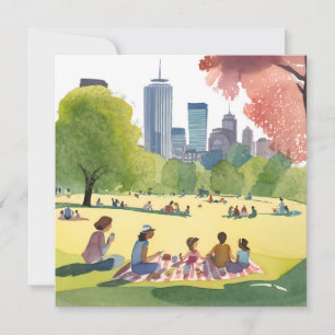 Tarjeta De Agradecimiento Pícnic en Boston Common Pintura en Acuarela de V