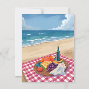 Tarjeta De Agradecimiento Pícnic en la Playa Pintura de la Orilla del Océa