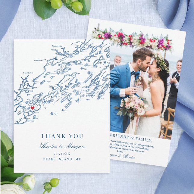 Tarjeta De Agradecimiento Picos Island Maine Boda Flat (Peaks Island Maine destination wedding photo thank you card)