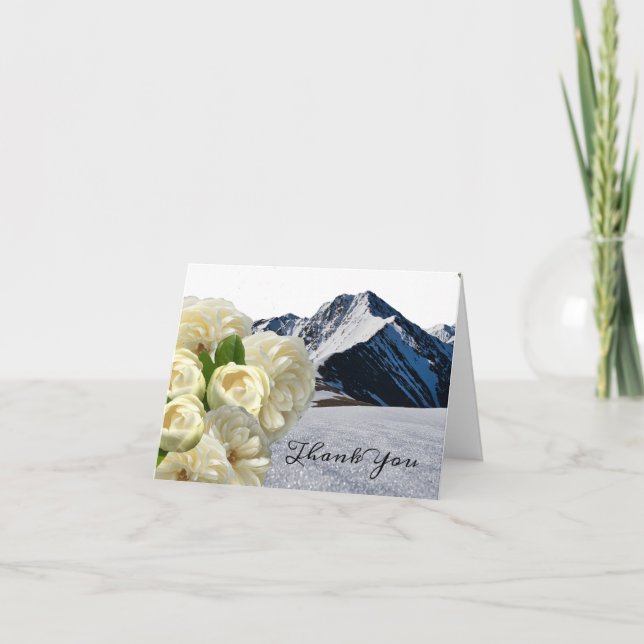 Tarjeta De Agradecimiento Picos y flores de montaña nevadas (Anverso)