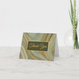 Tarjeta De Agradecimiento Piedra de ónix verde salvia con vetas de oro