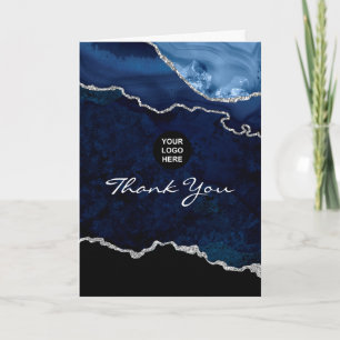 Tarjeta De Agradecimiento Piedra preciosa de Ágata Navy y Plata