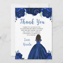 Tarjeta De Agradecimiento Piel oscura Princesa Marina Floral Azul Dulce Diec