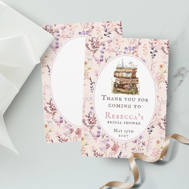 Tarjeta De Agradecimiento Pila de libros baby shower acuarela flor silvestre (Subido por el creador)