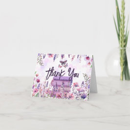 Tarjeta De Agradecimiento Pila de libros morados flores silvestres mariposas