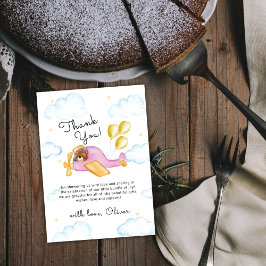 Tarjeta De Agradecimiento Pilot Teddy Bear Balloon Airplane Baby Shower 