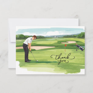 Tarjeta De Agradecimiento Piloto golfista en campo de golf con texto Gracias