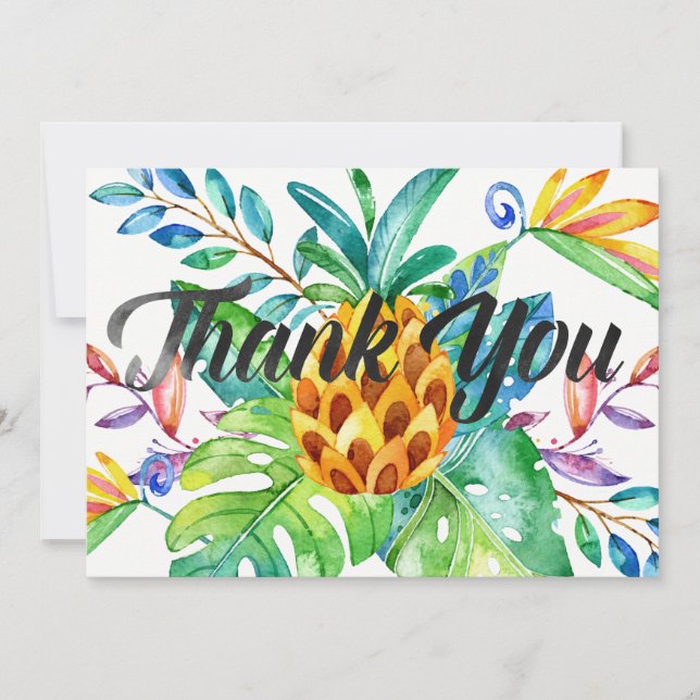 Tarjeta De Agradecimiento Piña de acuarela tropical hawaiana Gracias (Anverso)