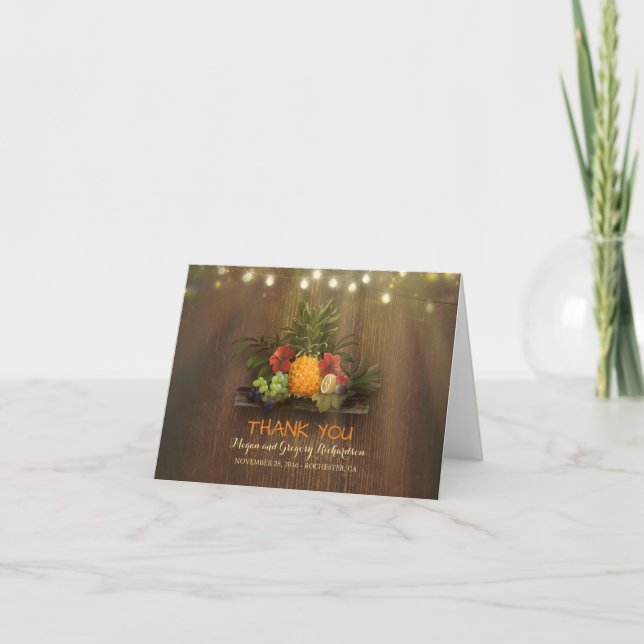Tarjeta De Agradecimiento Pinapple Tropical Floral Beach Wedding Gracias (Anverso)