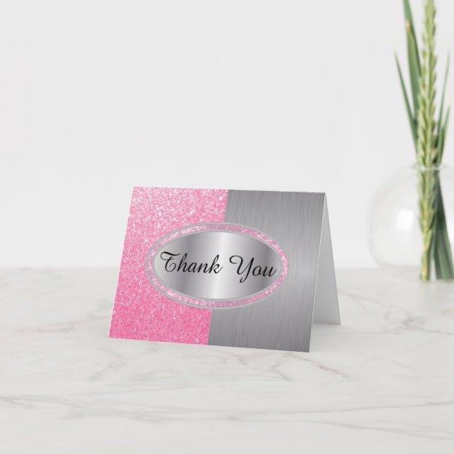 Tarjeta De Agradecimiento Pincel Purpurina rosa elegante - Gracias (Anverso)