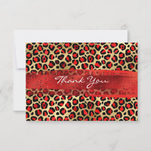 Tarjeta De Agradecimiento Pincelada de leopardo de papel de aluminio rojo y