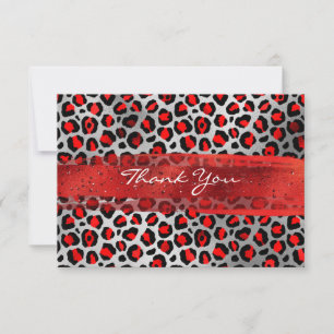 Tarjeta De Agradecimiento Pincelada de leopardo de papel de plata y rojo