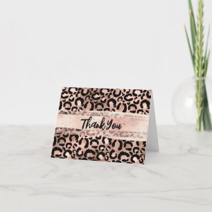 Tarjeta De Agradecimiento Pincelada de rubor de leopardo de pan de oro rosa