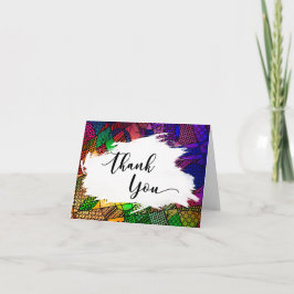 Tarjeta De Agradecimiento Pincelada y patrón geométrico colorido Gracias