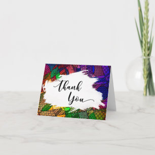 Tarjeta De Agradecimiento Pincelada y patrón geométrico colorido Gracias