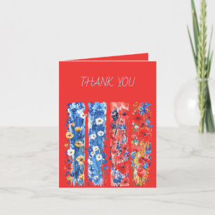 Tarjeta De Agradecimiento Pinceladas de flores silvestres naranja rojo y azu