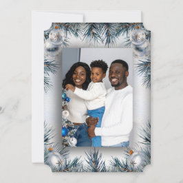 Tarjeta De Agradecimiento Pine Border Photo Christmas Card