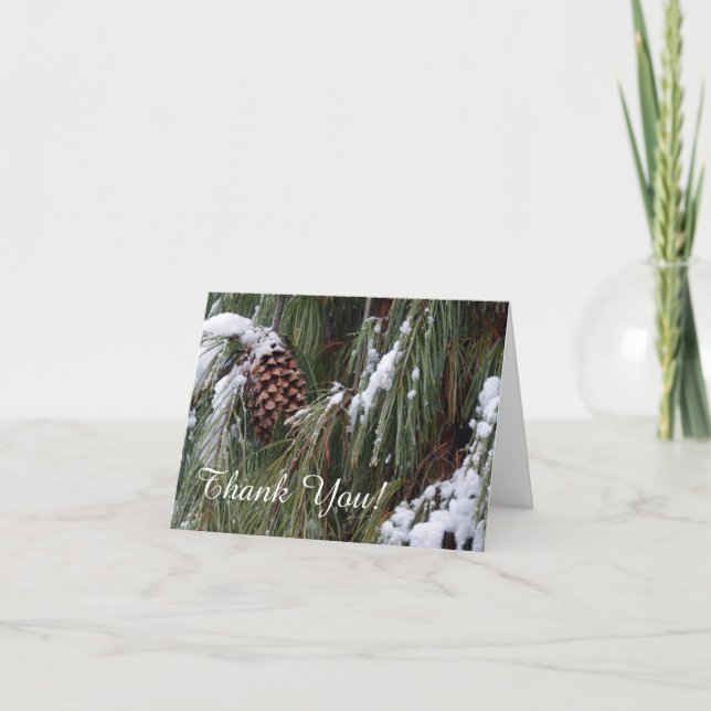 Tarjeta De Agradecimiento Pine Cone Evergreen Snow Winter Holiday Gracias (Anverso)