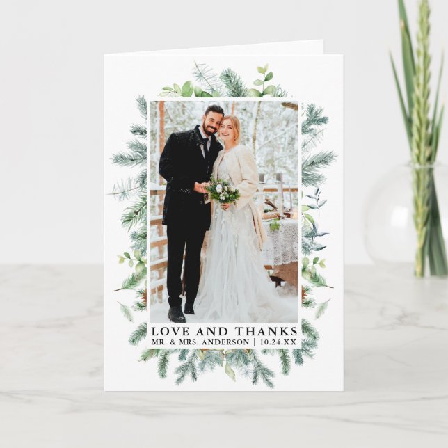 Tarjeta De Agradecimiento Pine Greenery Agua Amor Gracias Boda Fold (Anverso)