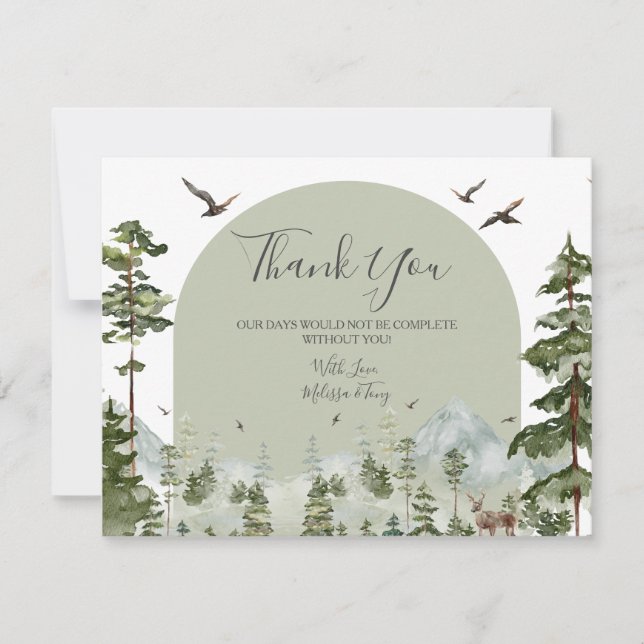 Tarjeta De Agradecimiento Pine Tree Forest Mountain Couple Shower Woodland (Anverso)