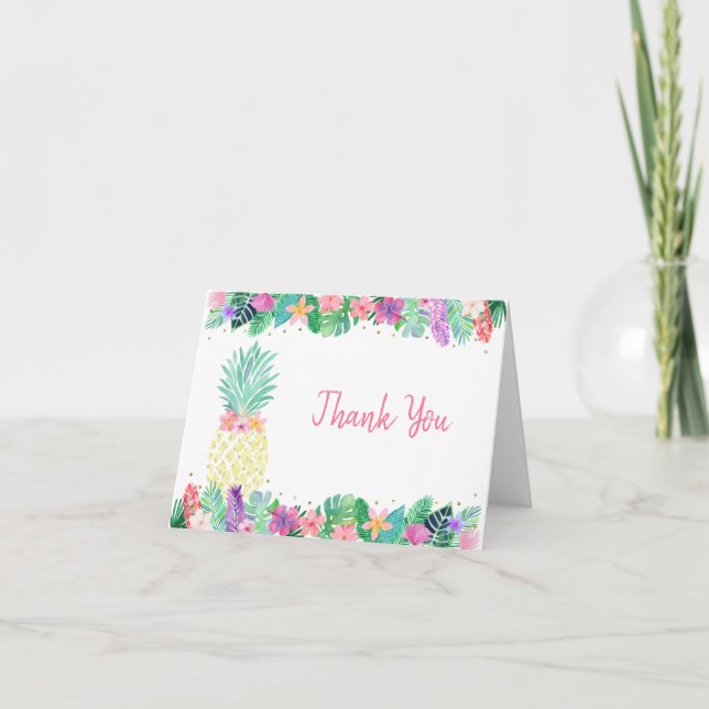 Tarjeta De Agradecimiento Pineapple Floral Pink Gold Birday (Anverso)