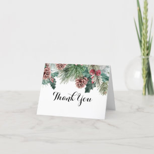 Tarjeta De Agradecimiento Pinecones de invierno y Holly gracias