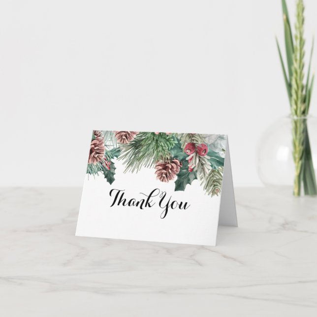 Tarjeta De Agradecimiento Pinecones de invierno y Holly gracias (Anverso)
