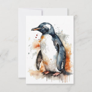 Tarjeta De Agradecimiento Pingüino acuarela tonos de puesta de sol