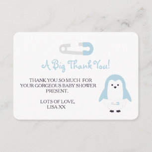 Tarjeta De Agradecimiento Pingüino Azul Bebé Gracias