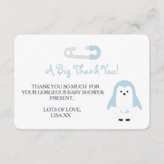 Tarjeta De Agradecimiento Pingüino Azul Bebé Gracias