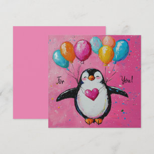Tarjeta De Agradecimiento pingüino personalizado lindo con globos