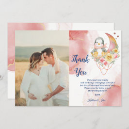 Tarjeta De Agradecimiento Pingüino Rosa de Maravilla, chica de ducha para be