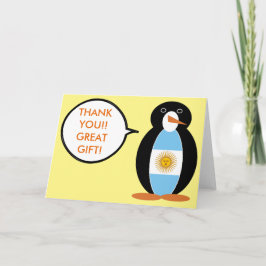 Tarjeta De Agradecimiento Pingüino Señora Bandera Argentina hablando 