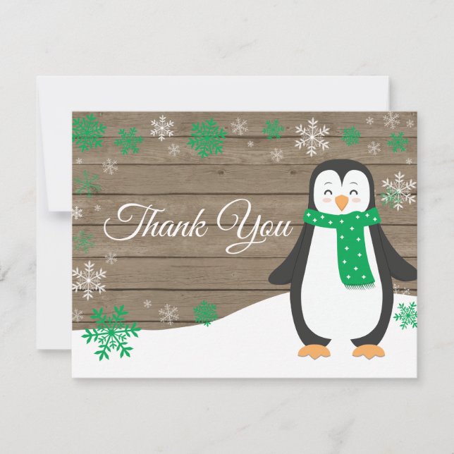 Tarjeta de agradecimiento Pingüino Verde Copo de N (Anverso)