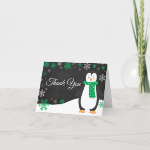 Tarjeta de agradecimiento Pingüino Verde Copo de N