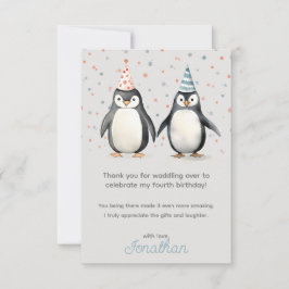 Tarjeta De Agradecimiento Pingüinos de fiesta, ven sobre el cumpleaños de lo