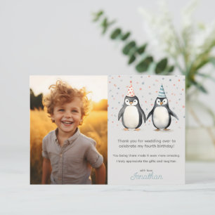 Tarjeta De Agradecimiento Pingüinos de fiesta, ven sobre el cumpleaños de lo