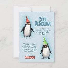 Tarjeta De Agradecimiento Pingüinos divertidos celebran el cumpleaños de un 