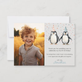 Tarjeta De Agradecimiento Pingüinos fiestas, jadeando por el cumpleaños de l