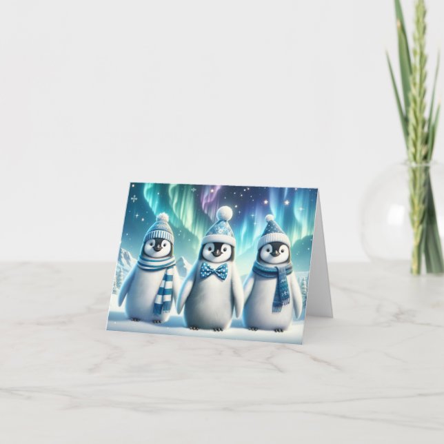 Tarjeta De Agradecimiento Pingüinos Navidades Majestuosos azules y blancos (Anverso)