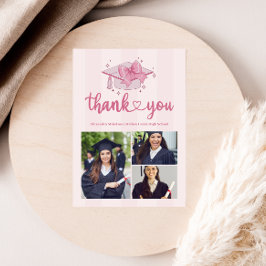 Tarjeta De Agradecimiento Pink 3 Fotos Coquette Bow Graduation Party