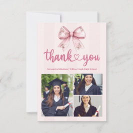Tarjeta De Agradecimiento Pink 3 Fotos Rubor Bow Graduation Party