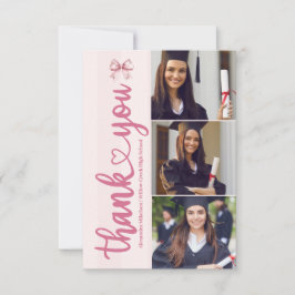 Tarjeta De Agradecimiento Pink 3 Fotos Rubor Bow Graduation Party